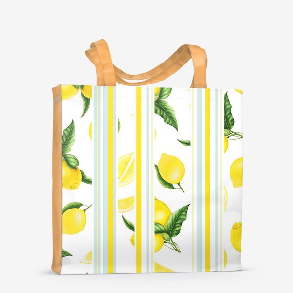Сумка-шоппер «Сочные желтые лимоны на полосатом фоне»