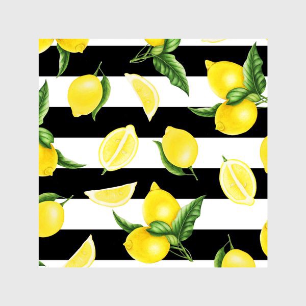 Шторы «Лимоны на черно-белом фоне»