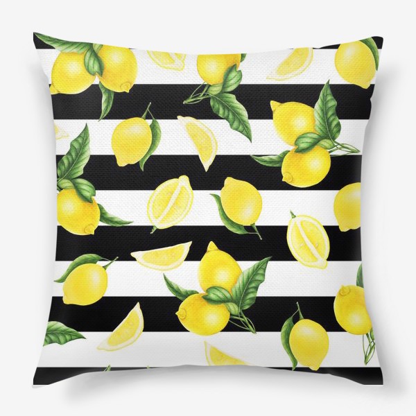 Подушка «Лимоны на черно-белом фоне»