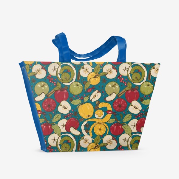 Пляжная сумка «яблоки на синем фоне»
