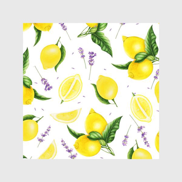 Шторы «Сочные яркие лимоны и лаванда»