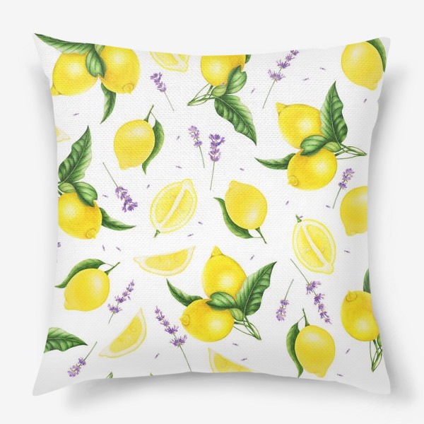 Подушка «Сочные яркие лимоны и лаванда»