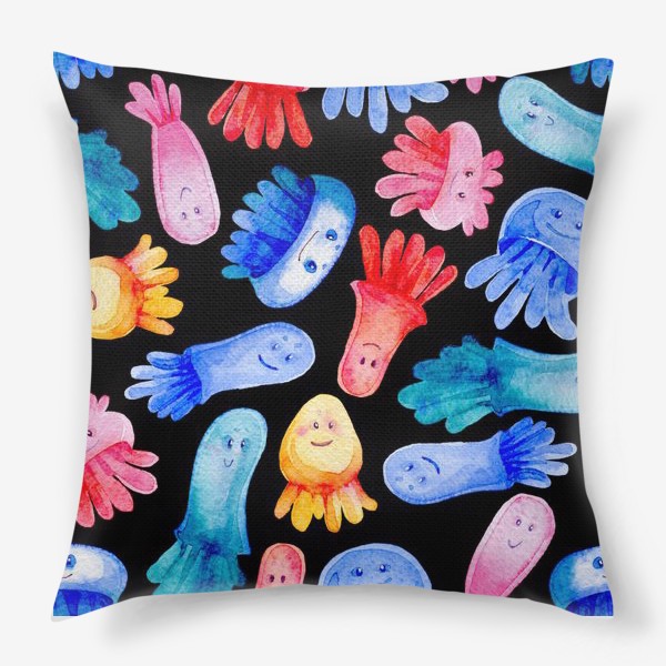Подушка «Веселые медузы на черном»