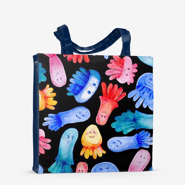 Сумка-шоппер «Веселые медузы на черном»