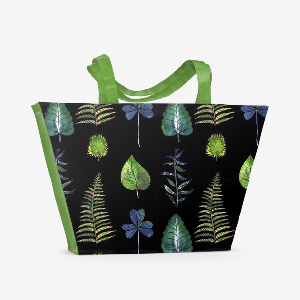 Пляжная сумка &laquo;Ботаника: Листья на черном&raquo;