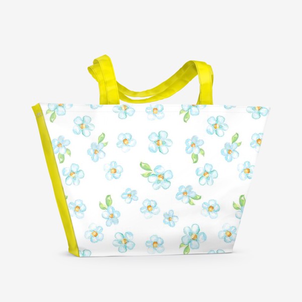 Пляжная сумка «Акварельные голубые цветы, паттерн»