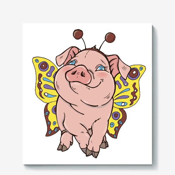 Холст «Свинка в костюме бабочки»