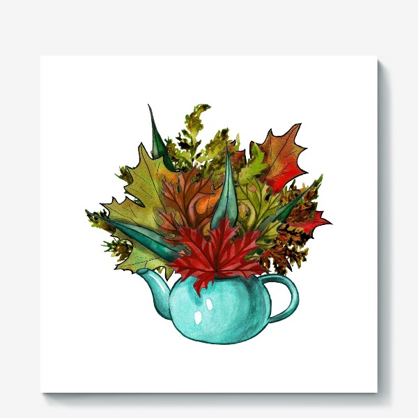 Холст «Чайник с осенними листьями»