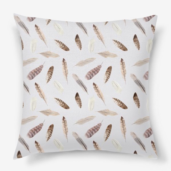 Подушка «Узор с акварельными перьями»