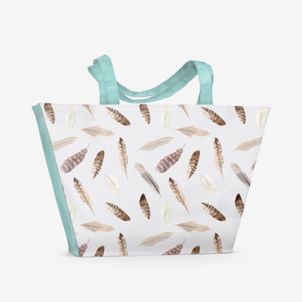 Пляжная сумка «Узор с акварельными перьями»
