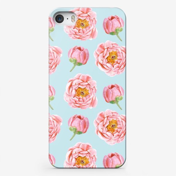 Чехол iPhone «Узор с розовыми пионами»