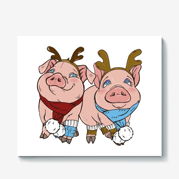 Холст &laquo;Свинки готовятся к Новому году&raquo;