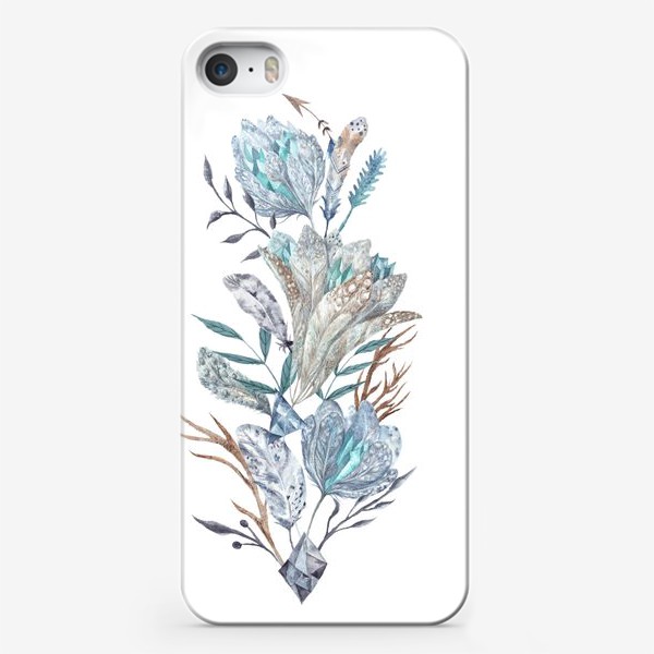 Чехол iPhone «Принт в стиле бохо с цветами и перьями»