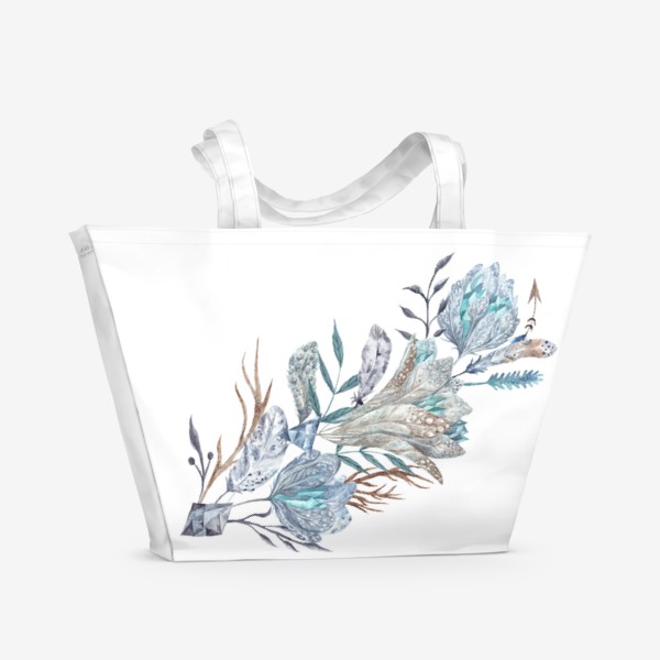 Пляжная сумка «Принт в стиле бохо с цветами и перьями»