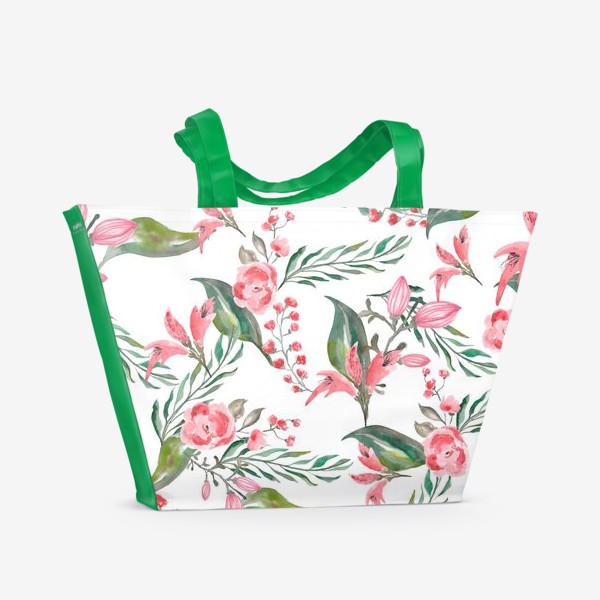 Пляжная сумка «Цветы на белом»