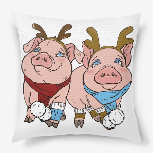 Подушка &laquo;Свинки готовятся к Новому году&raquo;