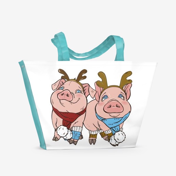 Пляжная сумка &laquo;Свинки готовятся к Новому году&raquo;