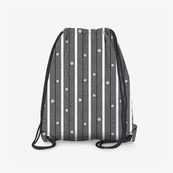 Рюкзак «Узор с листьями и вертикальными полосами в серо-бело-чёрной гамме.»
