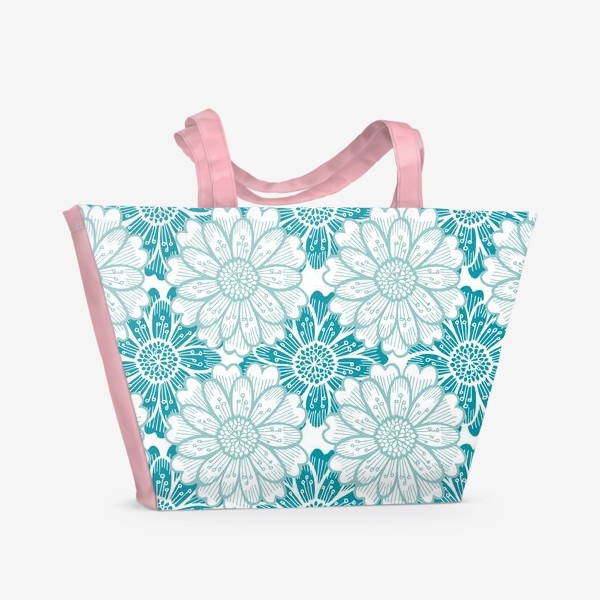 Пляжная сумка «Бирюзовые цветы. Хризантемы. Паттерн»
