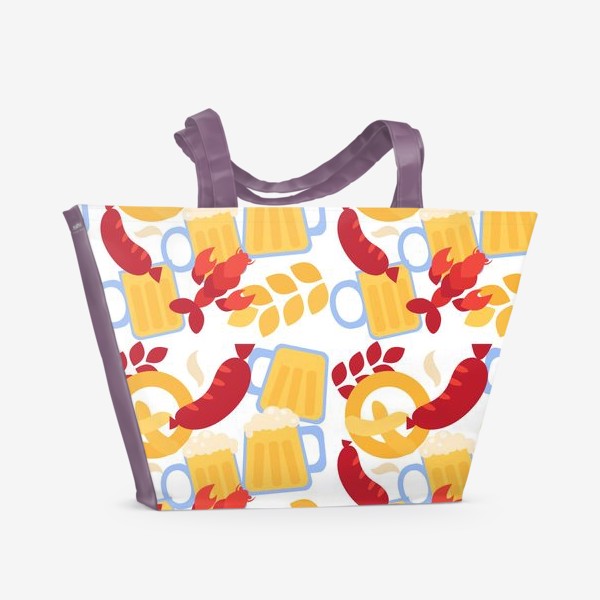 Пляжная сумка «Пивной узор для бара и Октоберфеста»