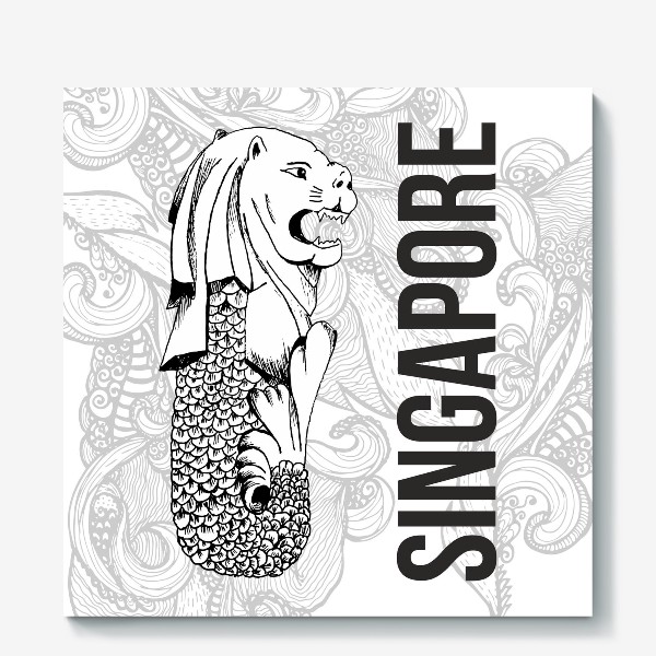 Холст «Сингапурский Мерлайон с орнаментом»