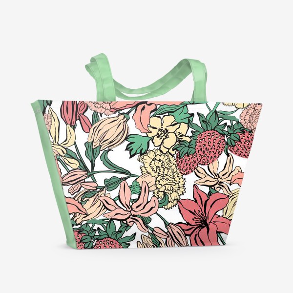 Пляжная сумка «Клубника и цветы»