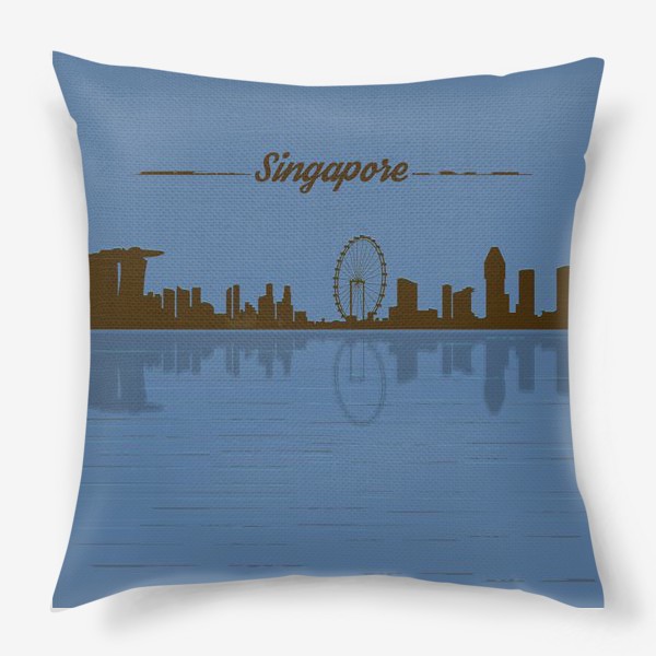 Подушка «Singapore skyline in blue background»