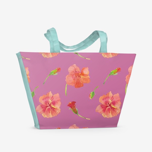 Пляжная сумка «Настурции на розовом»