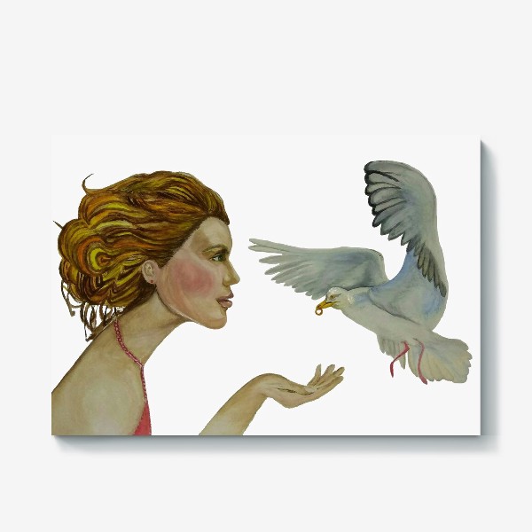 Холст «Девушка и чайка»