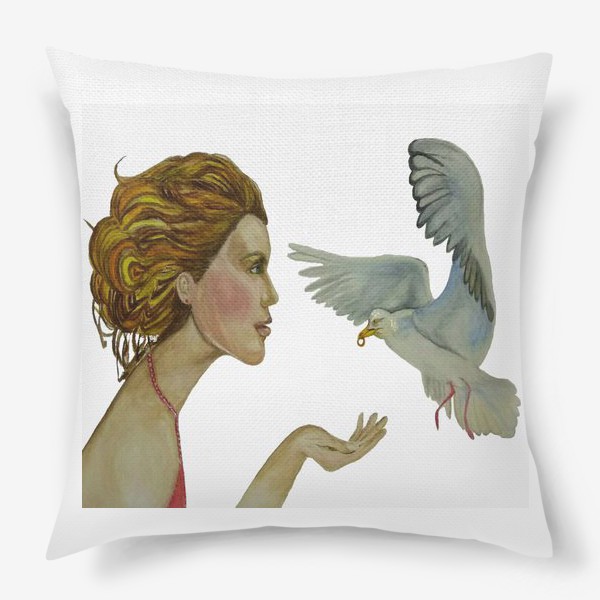 Подушка «Девушка и чайка»
