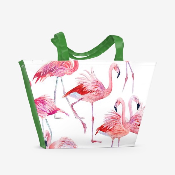 Пляжная сумка «узор с розовыми фламинго»