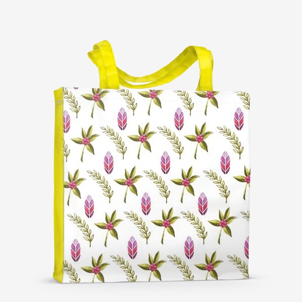 Сумка-шоппер «Зеленое и розовое, летние растения, паттерн»