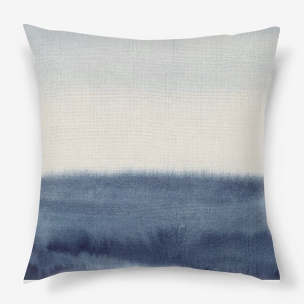 Подушка «Море цвета индиго. Современная абстракция, акварель. Indigo sea, modern abstract watercolor art»