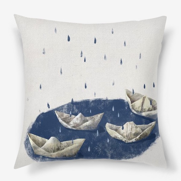 Подушка «Бумажные кораблики в лужах под дождём.»
