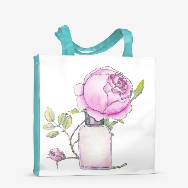 Сумка-шоппер &laquo;Английская розовая роза и флакон духов. Акварельный скетч на белом фоне&raquo;