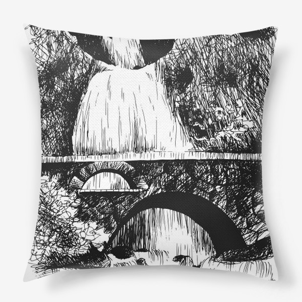 Подушка «Мост на водопаде в горах»