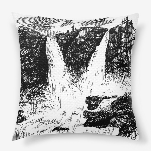 Подушка «Пейзаж с водопадами и горами»