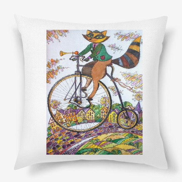Подушка «Енот на велосипеде»