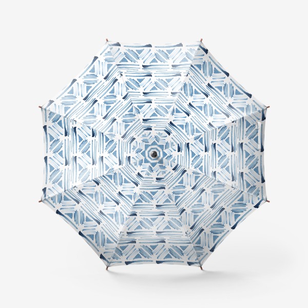 Зонт «Акварельный бело-синий этнический узор»
