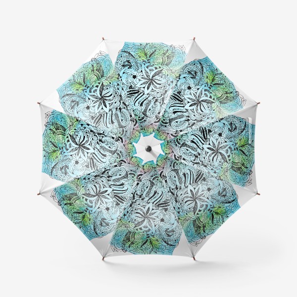 Зонт «Графика и акварель. Абстрактные цветы на голубом фоне.»