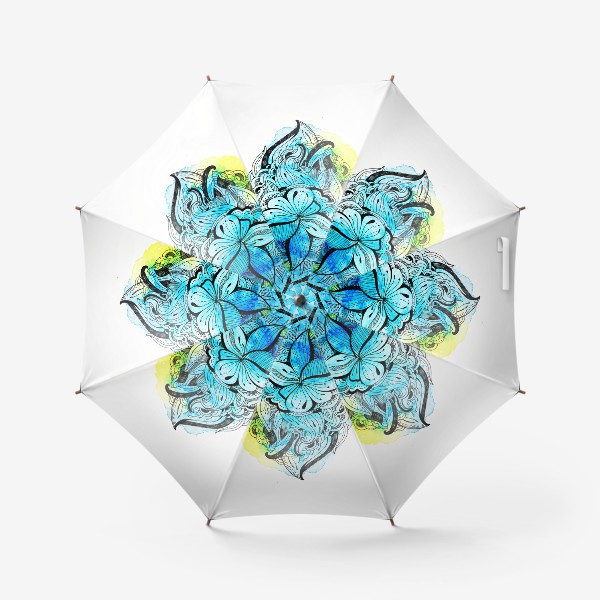 Зонт «Графика и акварель. Абстрактный цветок на голубом фоне.»