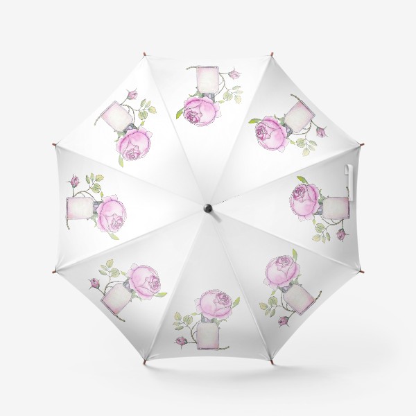 Зонт «Английская розовая роза и флакон духов. Акварельный скетч на белом фоне»
