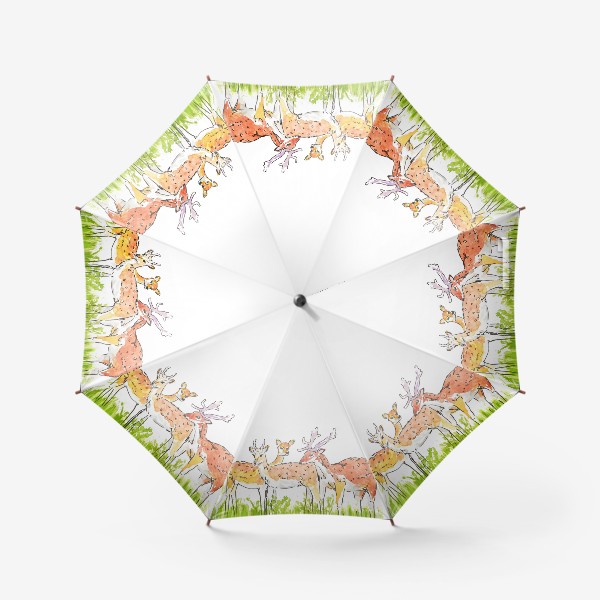 Зонт «Пятнистые олени, акварельный скетч, животные на белом фоне»