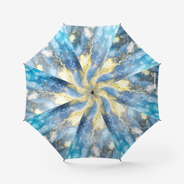 Зонт «Море. Абстракция, современная авторская акварель, жидкая техника. Голубой и золотой цвета, небо, звезды»