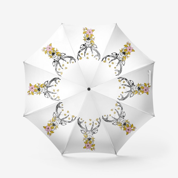 Зонт «Олень с кристаллами и цветами»