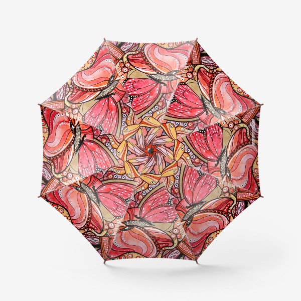 Зонт «Красные цветы и бабочки»