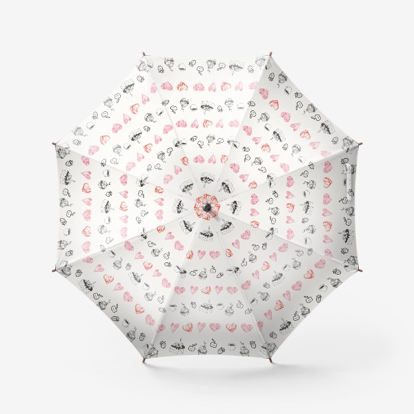 Зонт «Светло-бежевый узор с выпечкой и сердечками»
