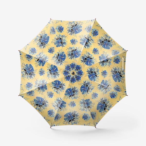 Зонт «Цветы  - охра и голубой»