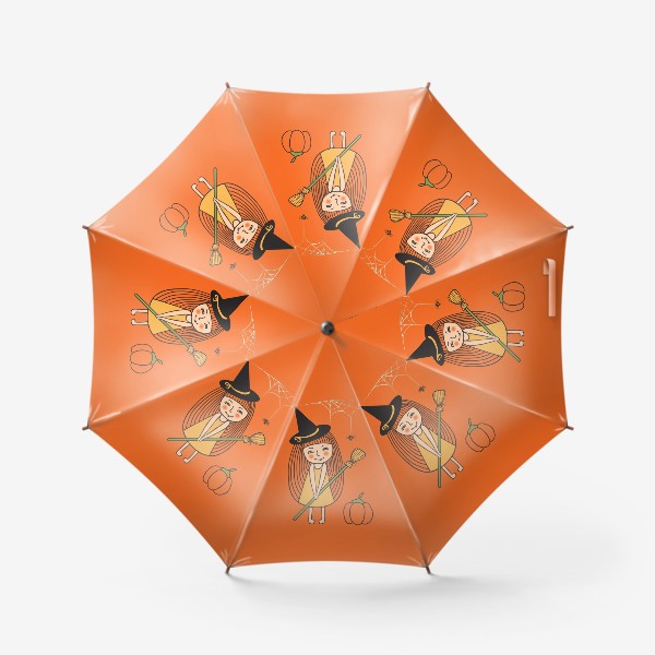 Зонт «Маленькая ведьма с метлой и тыквой»