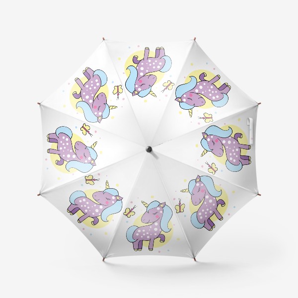 Зонт «Сиреневый единорог с бабочкой»